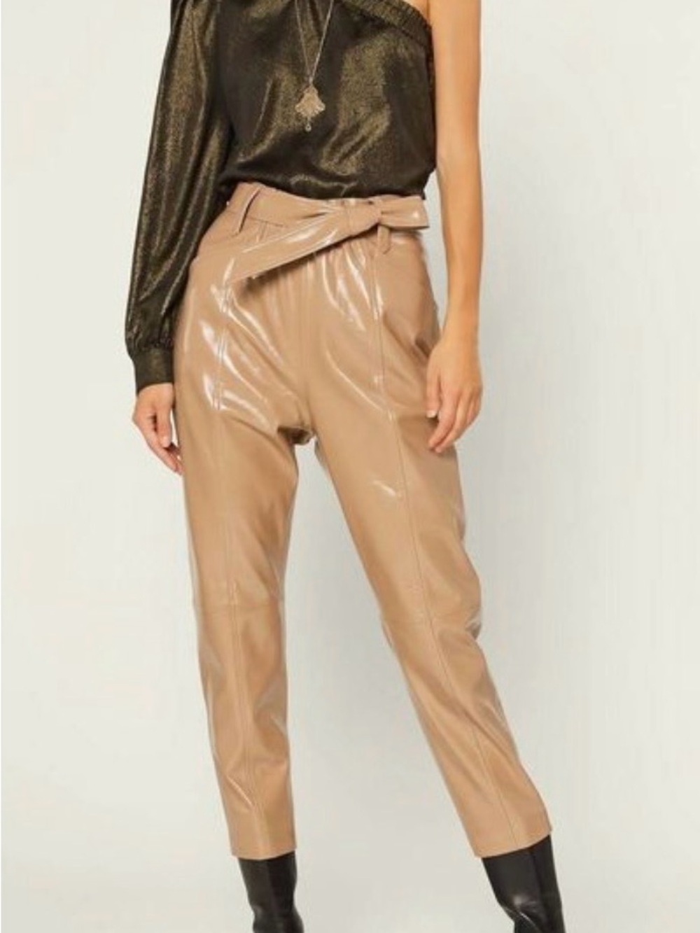 NWT Current Air High Waist Faux Leather Pants in Natural Tan with Belt Med